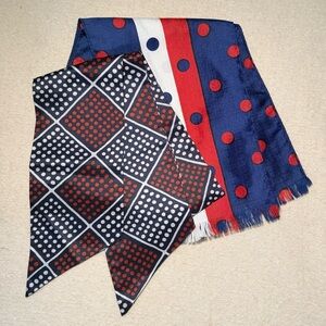 Lot of 2 Vintage Scarves Polka Dot Geometric Stripe Patterned Wholesale 60s 70s